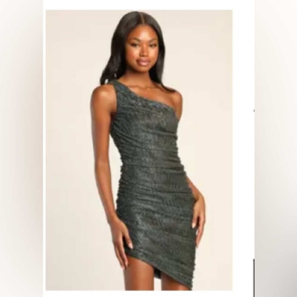 LULUS Shine Forever Teal One-Shoulder Asymmetrical Bodycon Dress